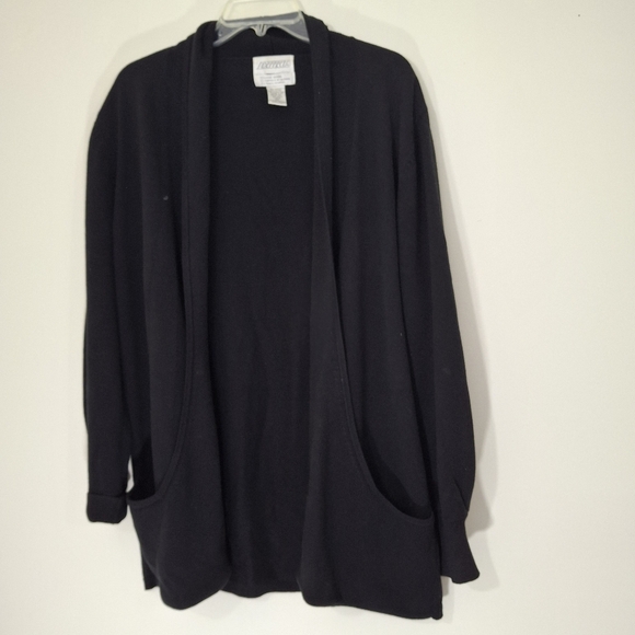 Vintage Sideffects Cozy Black Open-Front Sweater with Pockets, SIZE Large - Picture 9 of 9